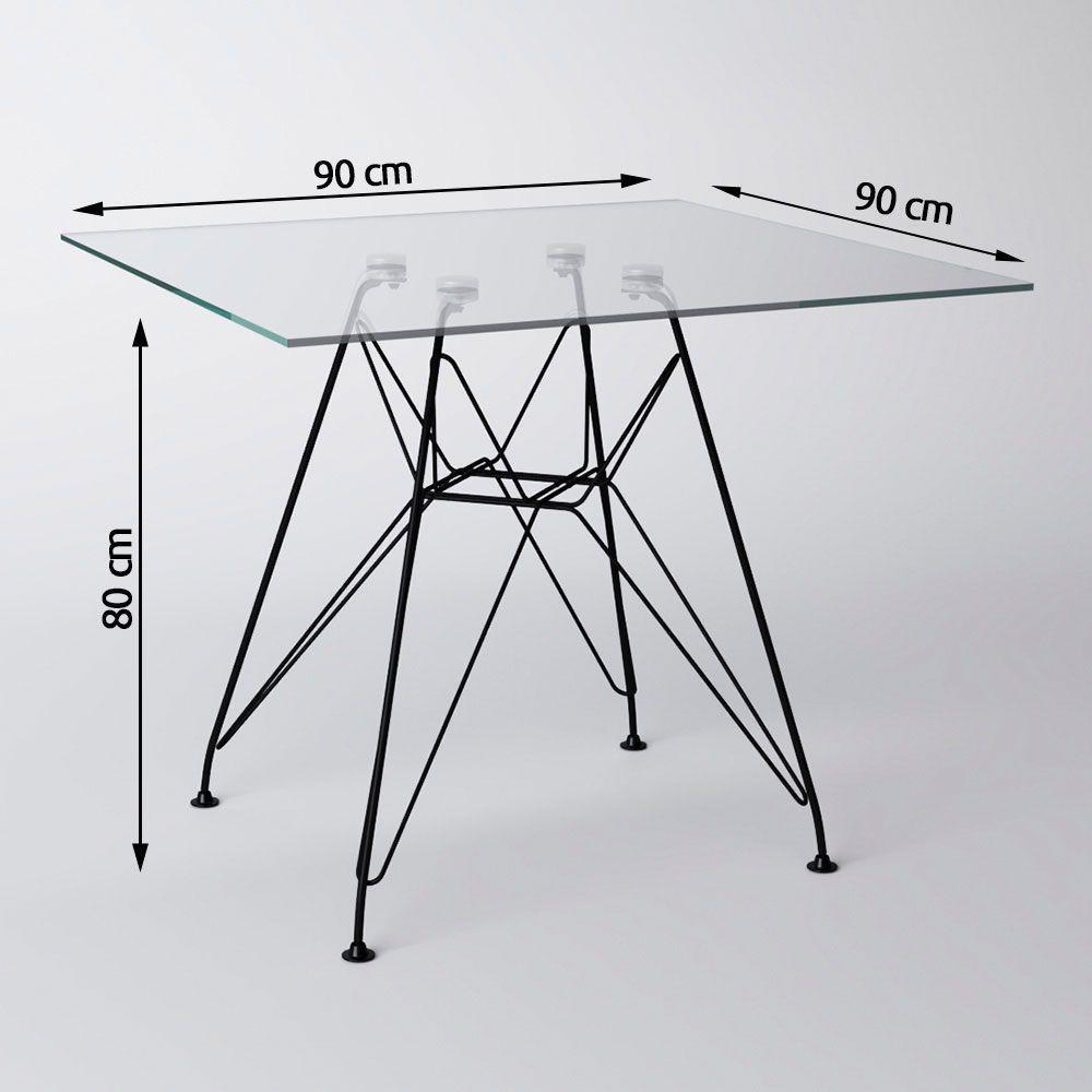 Jogo De Mesa De Ferro Preto E Tampo Quadrado Vidro 90Cm 4 Cadeiras Pretas - 5