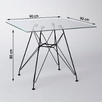 Jogo De Mesa De Ferro Preto E Tampo Quadrado Vidro 90Cm 4 Cadeiras Pretas