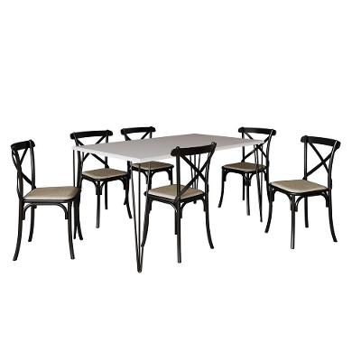 Conjunto Mesa De Jantar Elen Com 6 Cadeiras Katrina Base Preta E Tampo Branco 150Cm - Cor: Preto