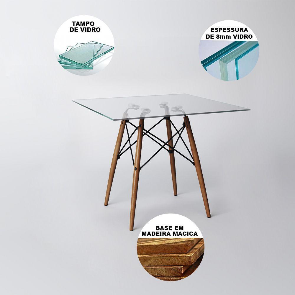 Conjunto Sala De Jantar Mesa Quadrada Vidro 90Cm 4 Cadeiras Pretas Cor: Preto - 5