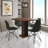 Mesa Jantar Londres Quadrada Amêndoa 90Cm Base Preta 4 Cadeiras Eames Estofadas Verde Ferro Preto - 1