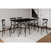 Conjunto Mesa De Jantar 6 Cadeiras Katrina Preto Trama Premium Preto 150 Cm - Cor: Preto - 2