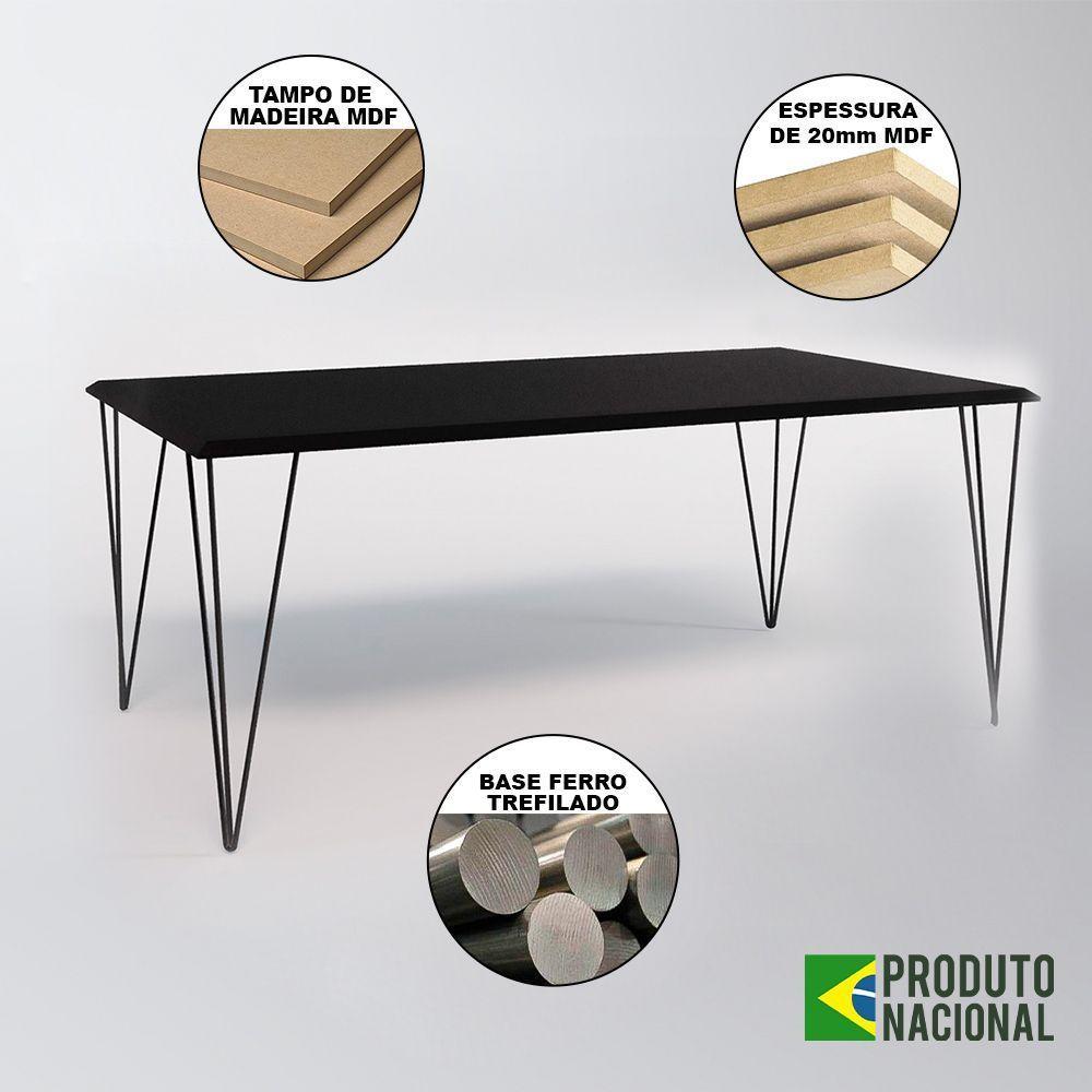 Mesa Sala De Jantar Industrial Preta 135X75 Com 6 Cadeiras Pretas De Ferro Preto Cor: Preto - 5