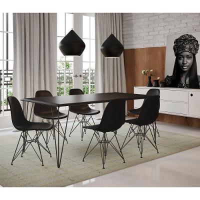 Mesa Sala de Jantar Clips 6 Lugares Industrial com Cadeiras Eiffel Ferro Preto 135x75
