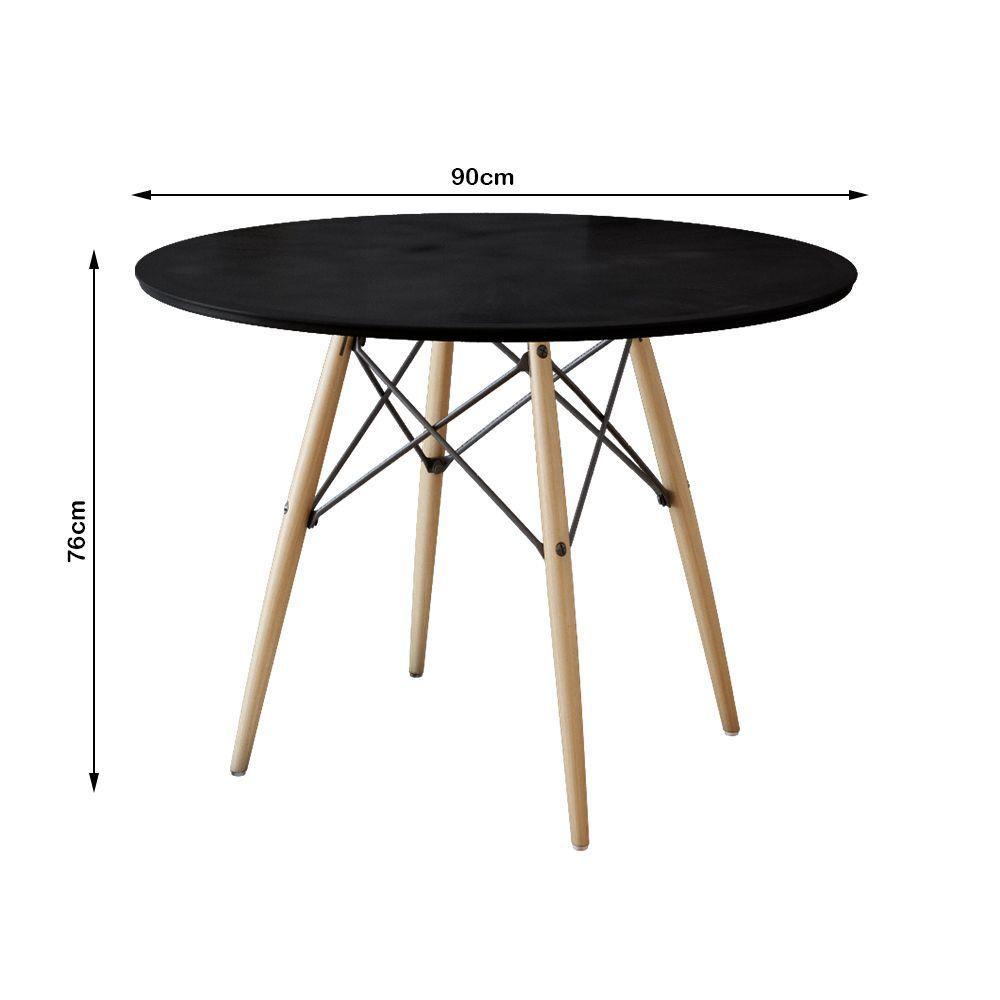 Jogo De Mesa Eiffel Redondo Tampo De Madeira 90Cm Preto Com 4 Cadeiras Katrina Branca Assento Bege - 3