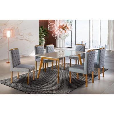 Conjunto Sala Jantar 6 Lugares Off-White e Cinza Grafite