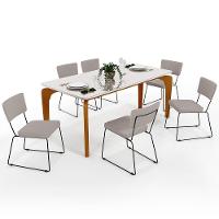 Mesa De Jantar 160cm Off White Nature Com 6 Cadeiras Bege - 1