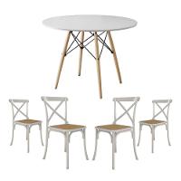 Conjunto De Mesa Eiffel Redondo Tampo De Madeira 90Cm Branco Com 4 Cadeiras Katrina Brancao - 1
