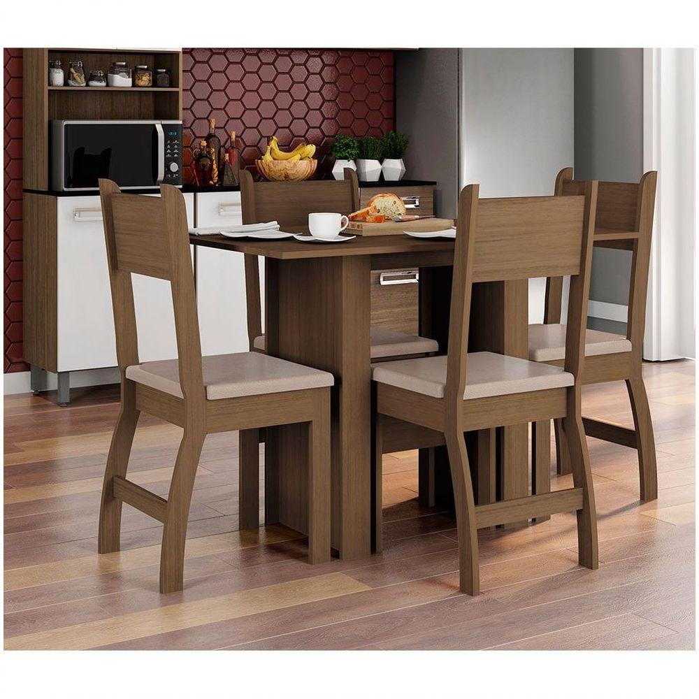 Conjunto Mesa De Jantar 4 Lugares Milano Carvalho Com Savana - 4