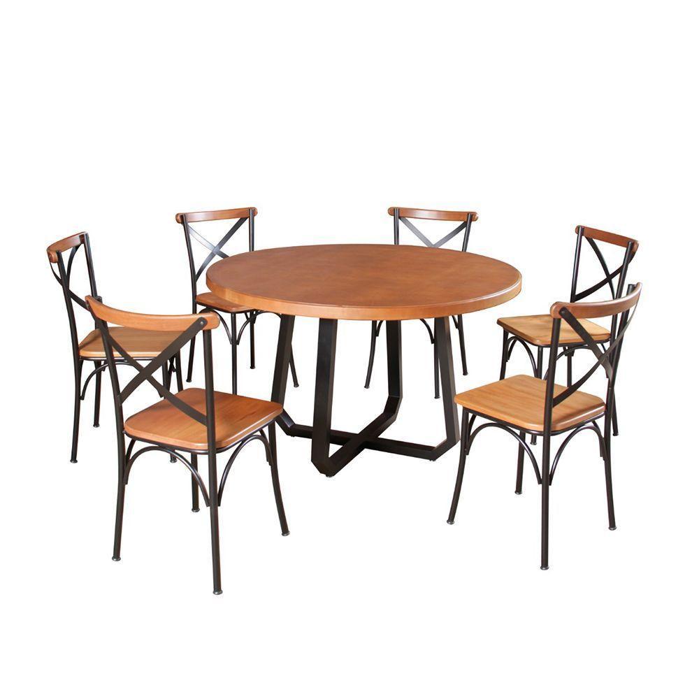 Mesa Jantar Redonda Clarisse 1,30M Com 6 Cadeiras Paris Base Alumínio - Castanho - Marrom - 1