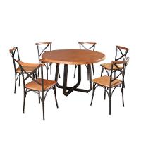 Mesa Jantar Redonda Clarisse 1,30M Com 6 Cadeiras Paris Base Alumínio - Castanho - Marrom - 1