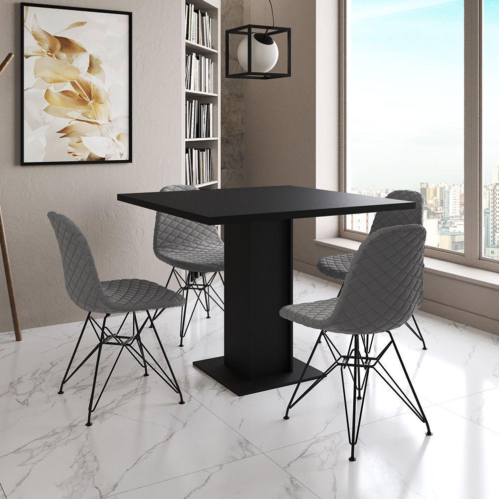 Mesa Jantar Londres Quadrada Preta 90Cm 4 Cadeiras Estofadas Grafite Eames Ferro Preto - 2