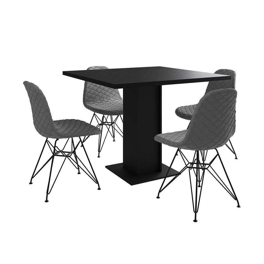 Mesa Jantar Londres Quadrada Preta 90Cm 4 Cadeiras Estofadas Grafite Eames Ferro Preto - 7