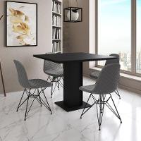 Mesa Jantar Londres Quadrada Preta 90Cm 4 Cadeiras Estofadas Grafite Eames Ferro Preto - 1