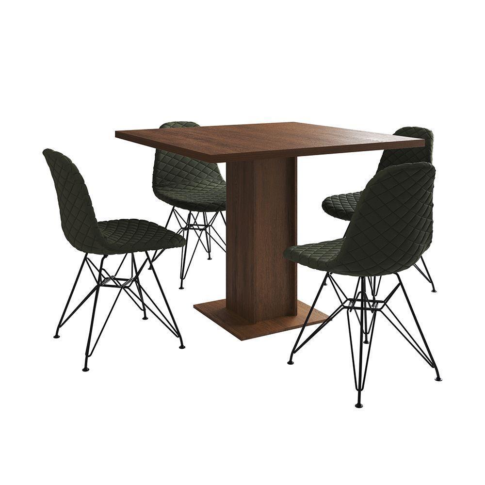 Mesa Jantar Londres Quadrada Amêndoa 90Cm 4 Cadeiras Eames Estofadas Verde Ferro Preto - 6