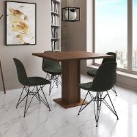 Mesa Jantar Londres Quadrada Amêndoa 90Cm 4 Cadeiras Eames Estofadas Verde Ferro Preto - 1