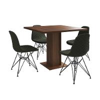 Mesa Jantar Londres Quadrada Amêndoa 90Cm 4 Cadeiras Eames Estofadas Verde Ferro Preto - 6
