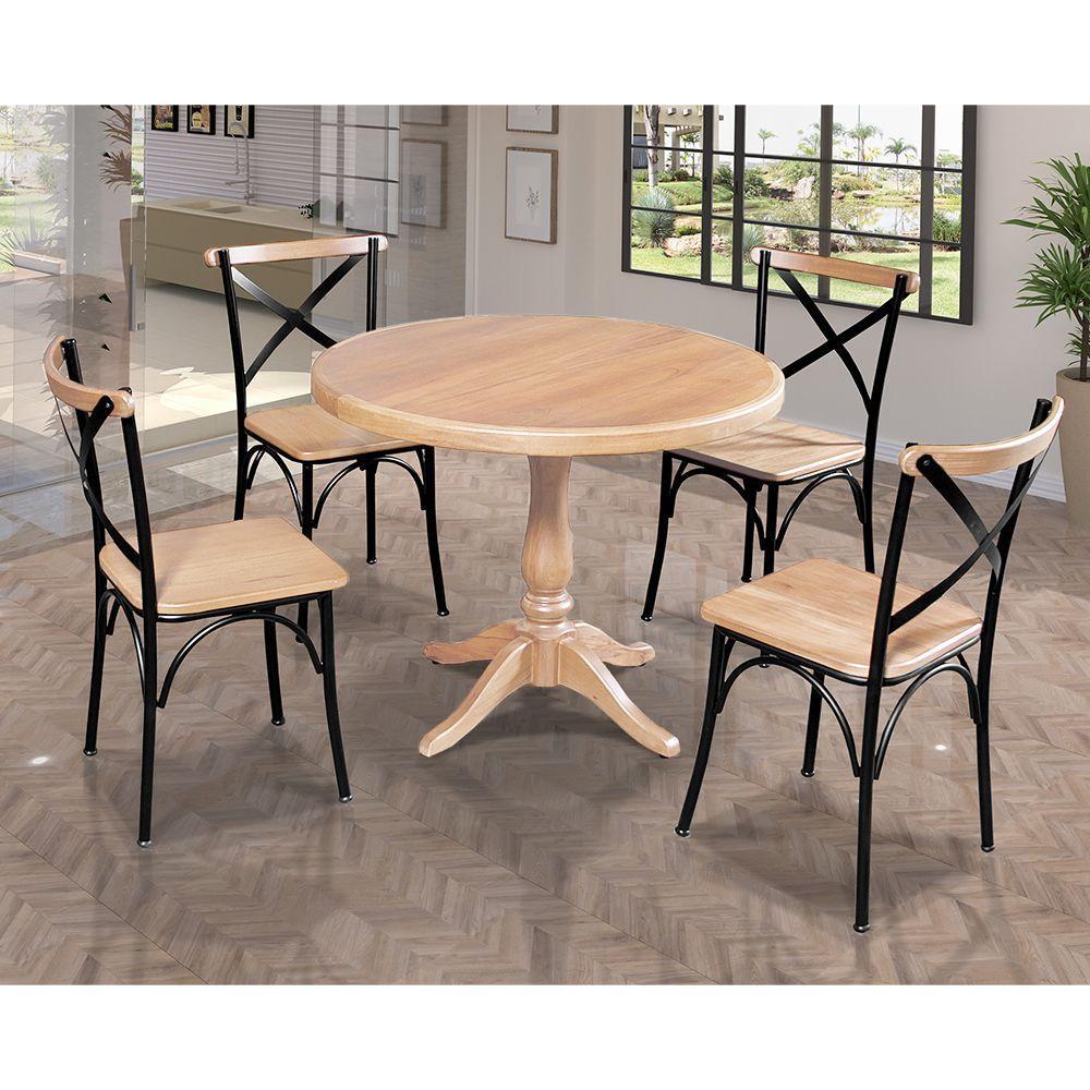 Mesa Jantar Redonda 80Cm Madalena 4 Cadeiras Paris Base Alumínio Natural - Marrom - 1