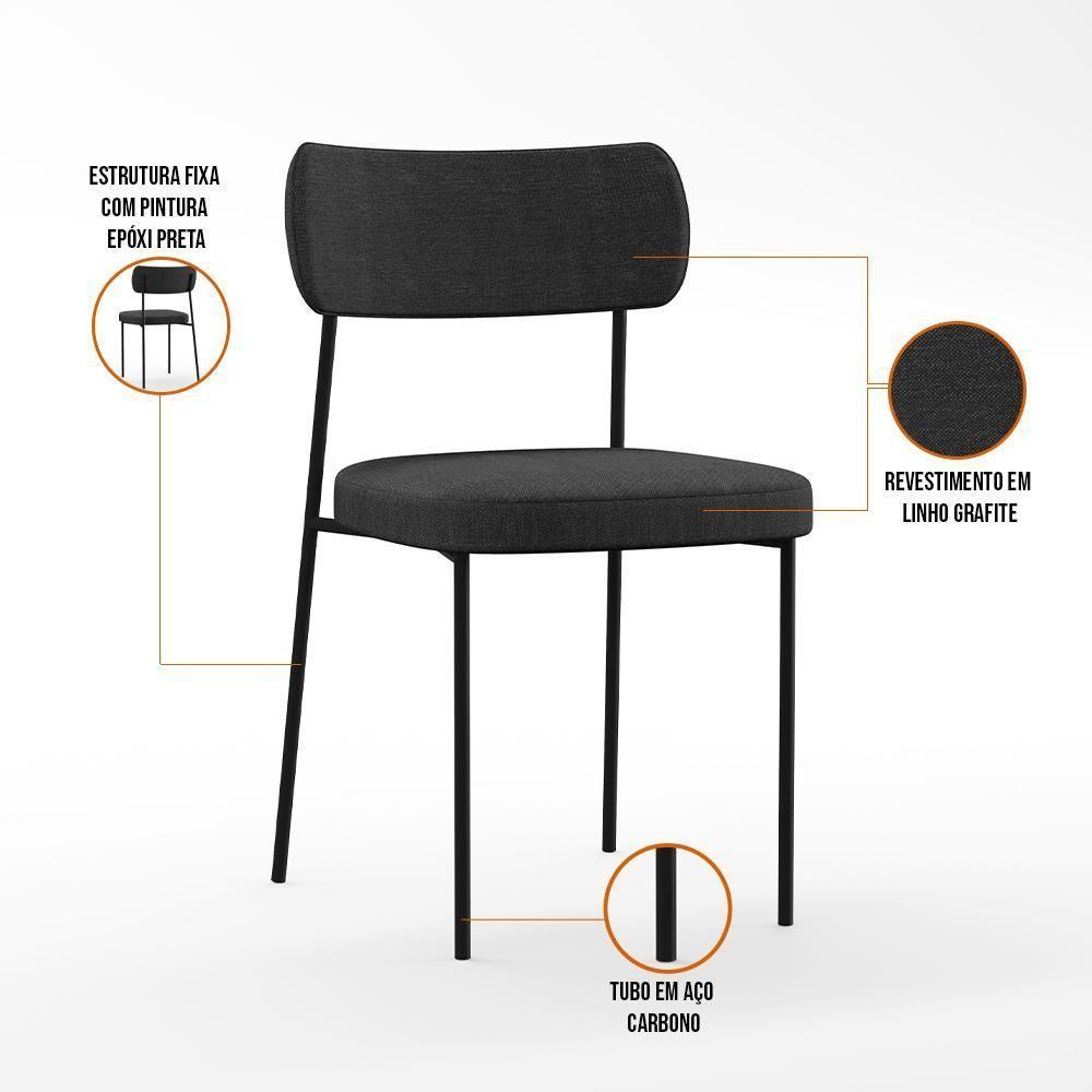 Mesa De Jantar 160cm Off White Com 6 Cadeiras Grafite - 8