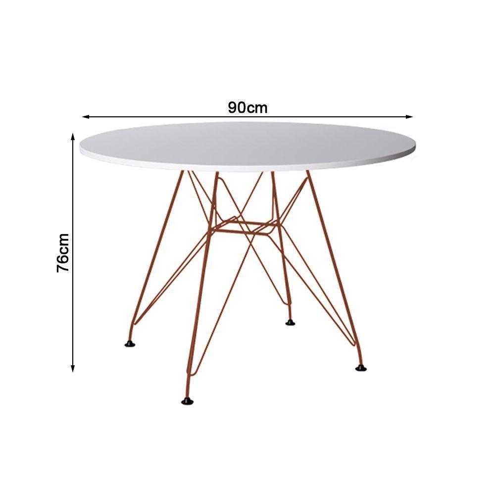 Mesa De Jantar Redonda 90Cm Branca Com 4 Poltronas Brancas Ferro Cobre Cor: Preto - 3