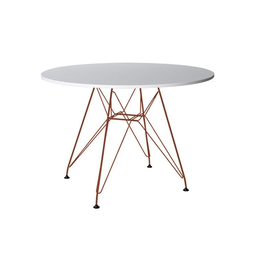 Mesa De Jantar Redonda 90Cm Branca Com 4 Poltronas Brancas Ferro Cobre Cor: Preto - 5