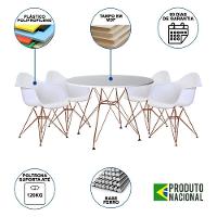 Mesa De Jantar Redonda 90Cm Branca Com 4 Poltronas Brancas Ferro Cobre Cor: Preto - 6