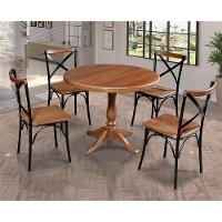 Mesa Jantar Redonda 1M Madalena Rústica Com 4 Cadeiras Paris Base Alumínio Castanho - Marrom - 1