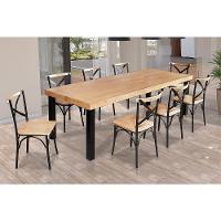 Mesa Jantar Retangular Industrial 2M Arlete Com 8 Cadeiras Paris Base Alumínio - Natural - Marrom - 1