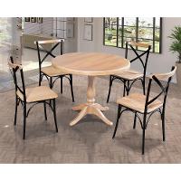 Mesa Jantar Redonda 1M Madalena Rústica Com 4 Cadeiras Paris Base Alumínio Natural - Marrom - 1