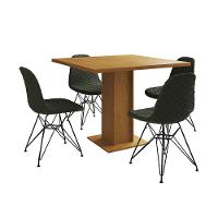Mesa Jantar Londres Quadrada Canela 90Cm 4 Cadeiras Eames Estofadas Verde Ferro Preto - 6