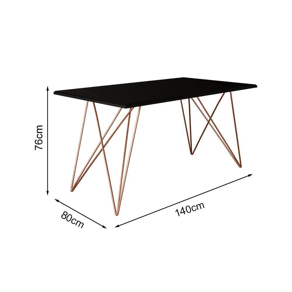 Mesa Jantar Industrial Trama 1,40X0,80M Preta Com 4 Cadeiras Estofadas Vitória Cobre E Preta - 2