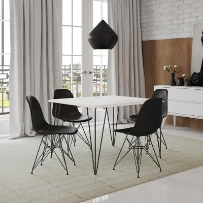 Mesa de Jantar Clips 4 Lugares Tampo em Ferro com Cadeiras Eiffel Branco 90x90
