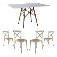 Jogo De Mesa Eiffel Retangular Tampo De Madeira 120X75Cm Branco Com 4 Cadeiras Katrina Off White - 1