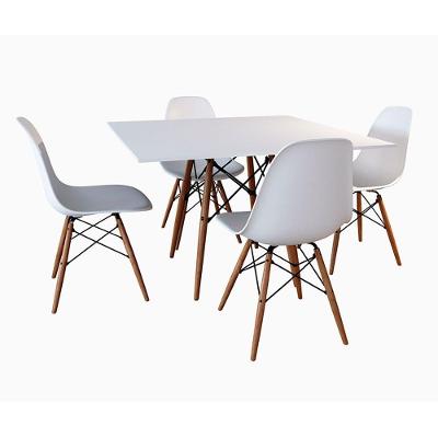 Sala de Jantar Eiffel 4 Lugares Tampo de Vidro com Cadeiras Brancas 90cm