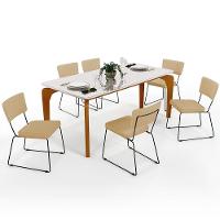 Mesa De Jantar 160cm Off White Com 6 Cadeiras Bege Escuro - 1