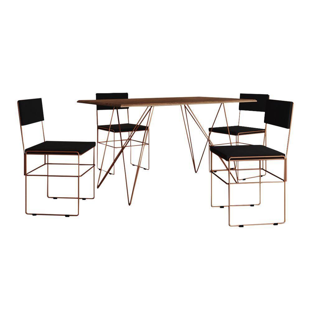 Mesa Jantar Industrial Trama 1,40X0,80M Amêndoa Com 4 Cadeiras Estofadas Vitória Cobre E Preta - 6