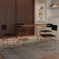 Mesa Jantar Industrial Trama 1,40X0,80M Amêndoa Com 4 Cadeiras Estofadas Vitória Cobre E Preta - 1