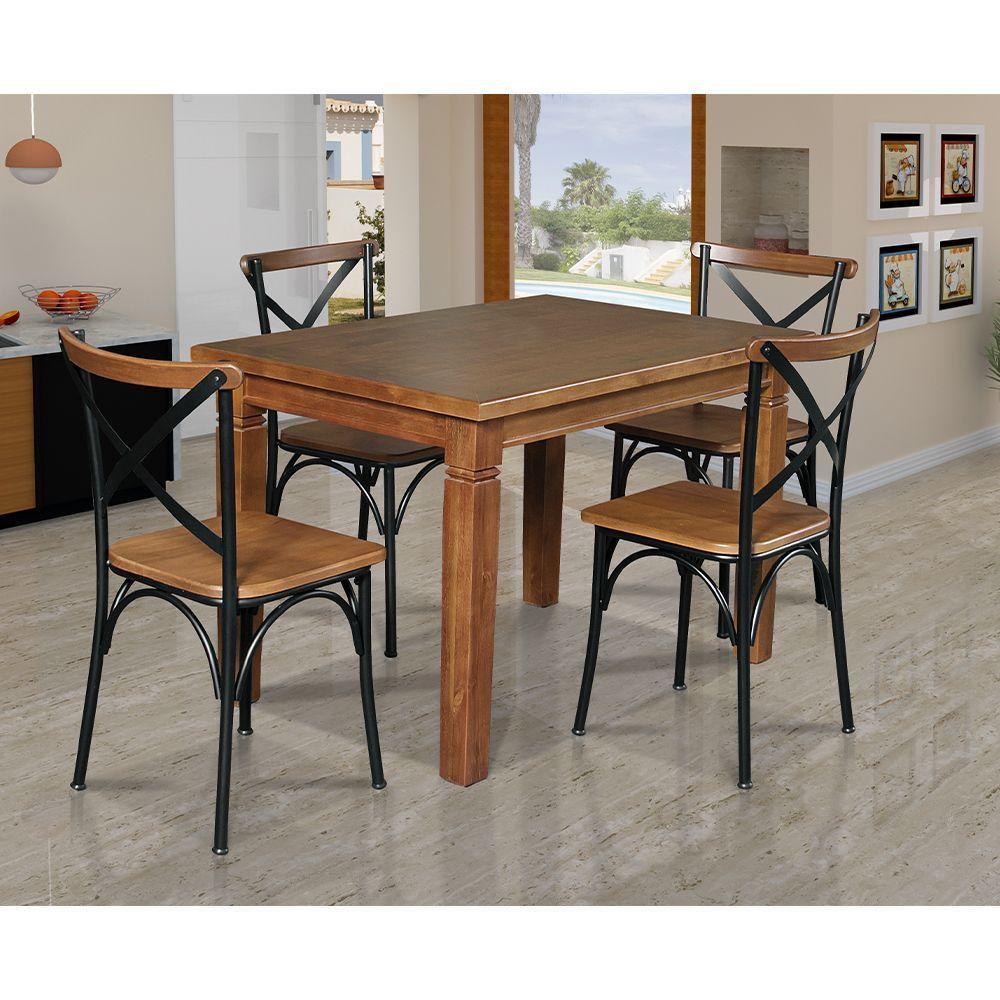 Mesa Jantar Retangular Aurora 120X80 Com 4 Cadeiras Paris Base Alumínio - Castanho - Marrom - 1