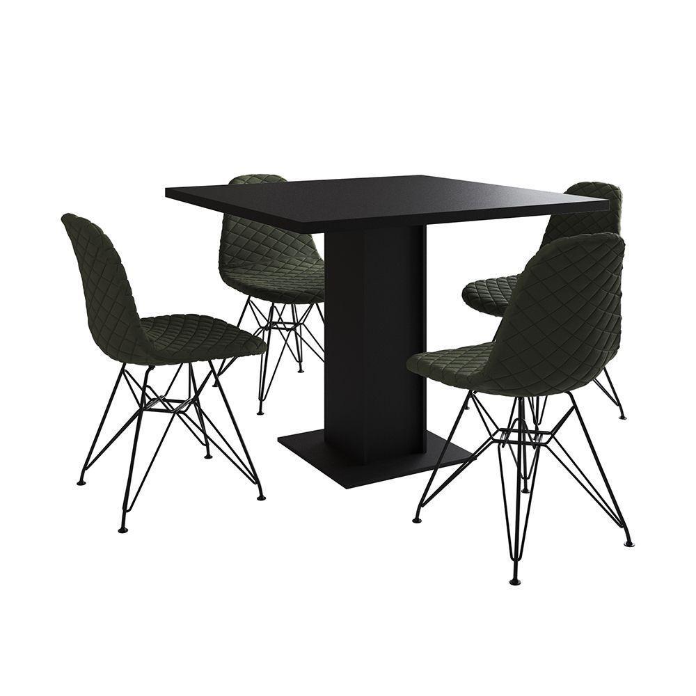 Mesa Jantar Londres Quadrada Preta 90Cm 4 Cadeiras Estofadas Verde Eames Ferro Preto - 6
