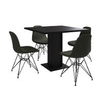 Mesa Jantar Londres Quadrada Preta 90Cm 4 Cadeiras Estofadas Verde Eames Ferro Preto - 11