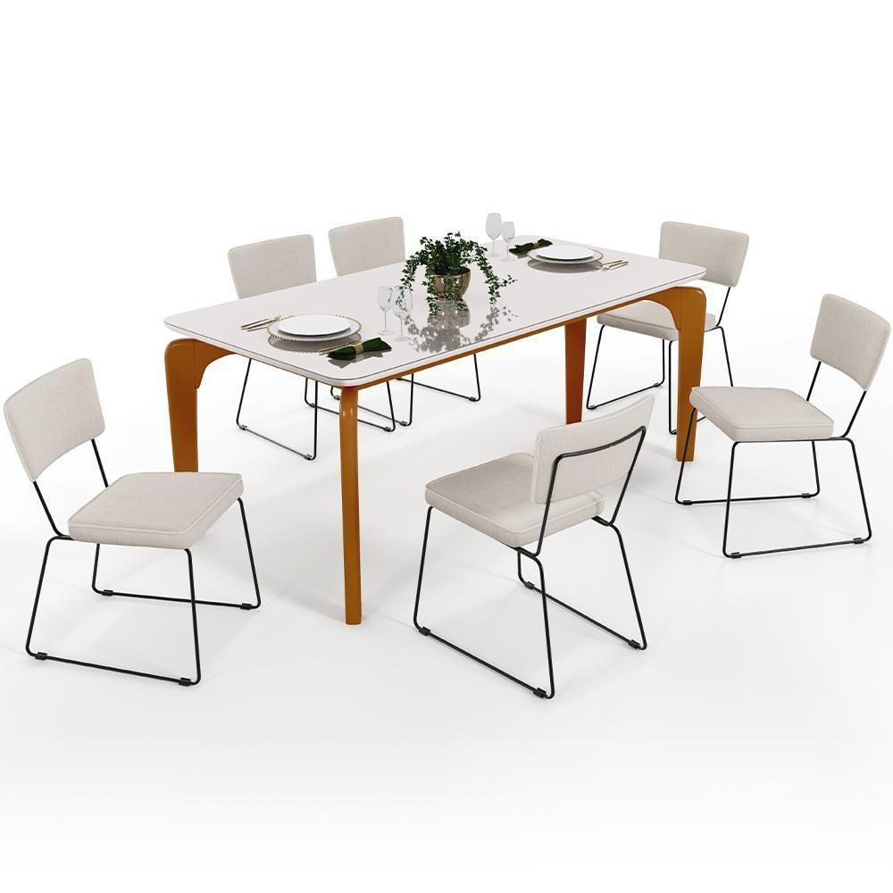 Mesa De Jantar 160cm Off White Nature Com 6 Cadeiras Cru - 1