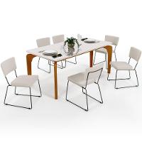 Mesa De Jantar 160cm Off White Nature Com 6 Cadeiras Cru - 1