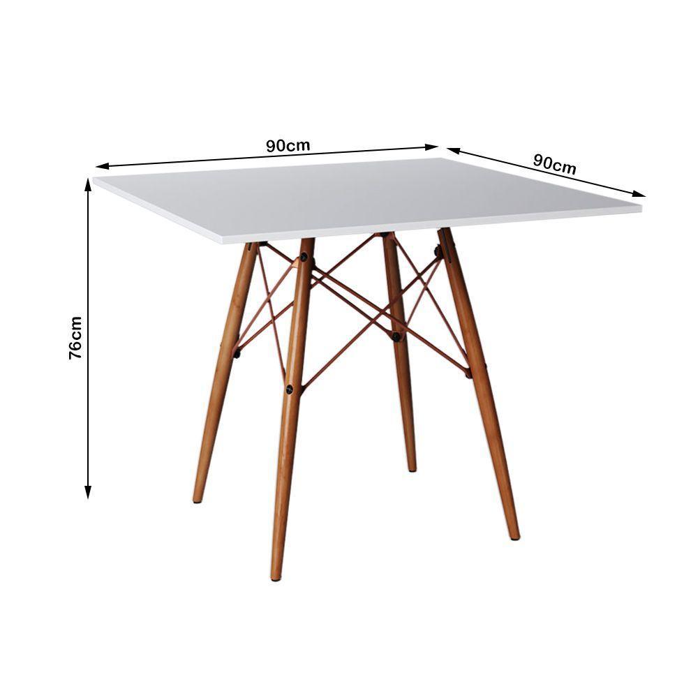 Conjunto De Mesa Eiffel Quadrado Tampo De Madeira 90Cm Branco Com 4 Cadeiras Cobre - Marrom - 3