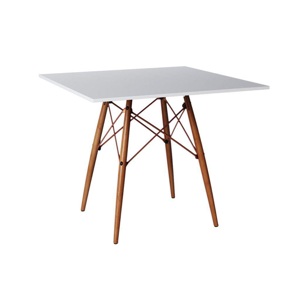 Conjunto De Mesa Eiffel Quadrado Tampo De Madeira 90Cm Branco Com 4 Cadeiras Cobre - Marrom - 5