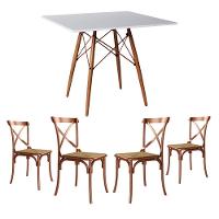Conjunto De Mesa Eiffel Quadrado Tampo De Madeira 90Cm Branco Com 4 Cadeiras Cobre - Marrom - 1