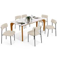 Mesa De Jantar 160cm Off White Nature Com 6 Cadeiras Bege - 1