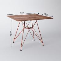 Mesa Jantar Quadrada Com 4 Cadeiras Pretas Base De Ferro Cobre Tampo Amêndoa 90Cm Cor: Marrom - 5