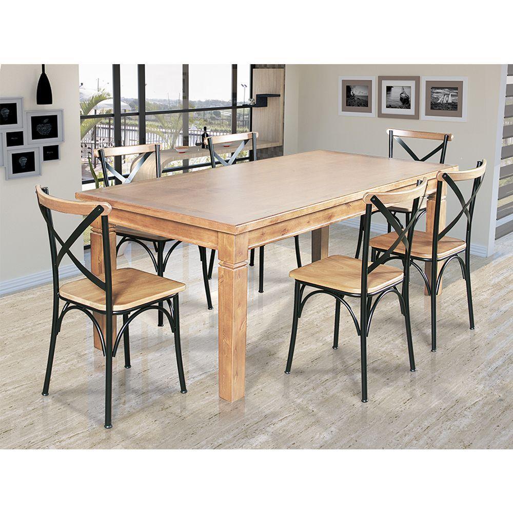 Mesa Jantar Retangular Aurora 180X80 Com 6 Cadeiras Paris Base Alumínio - Natural - Marrom - 1