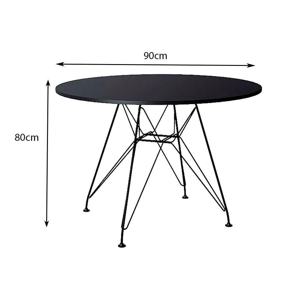 Mesa Jantar De Ferro Preto Tampo Redondo 90Cm Preto 4 Cadeiras Preta - 5