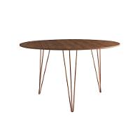 Mesa Jantar Redonda 110Cm Amêndoa Clips 3 Pés Com 5 Cadeiras Pretas Base Cobre - Cor: Amendoa - 5